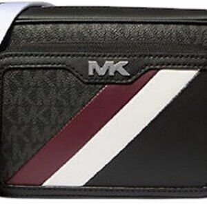 Michael Kors Rivington Striped Logo Camera Crossbody Bag (Oxblood)